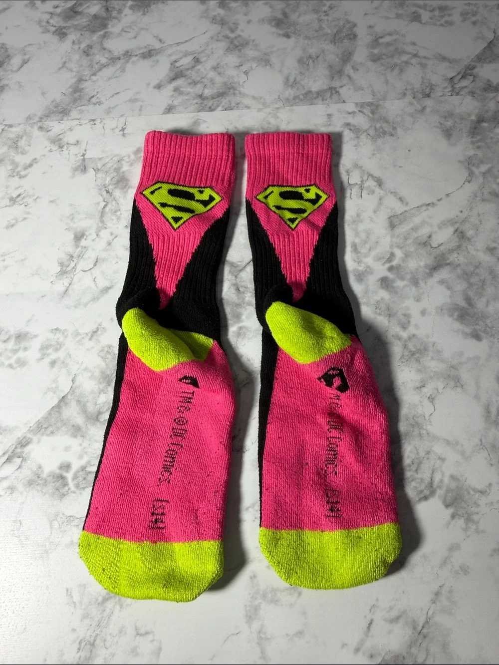 Black & Pink Women's Crew Socks with Neon Yellow Accent